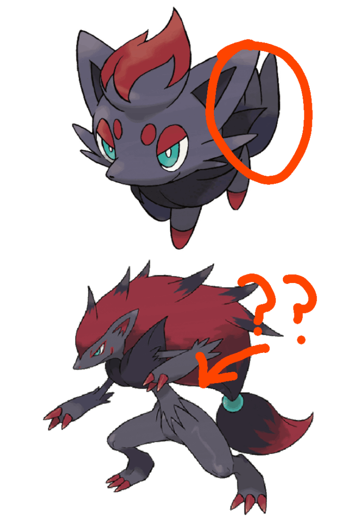 why does zorua lose its tail when evolving into zoroark?