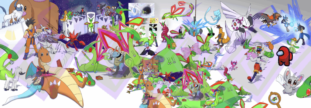 3 weeks of work. FORTY ONE COMMENTS turned into ONE DRAWING, starring FLYGON! [OC]