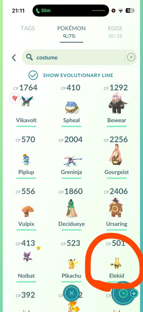 Anyone know why a regular elekid shows up under costume pokemon?
