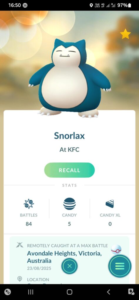 Apparently my Snorlax is having a good time at KFC! 🍗