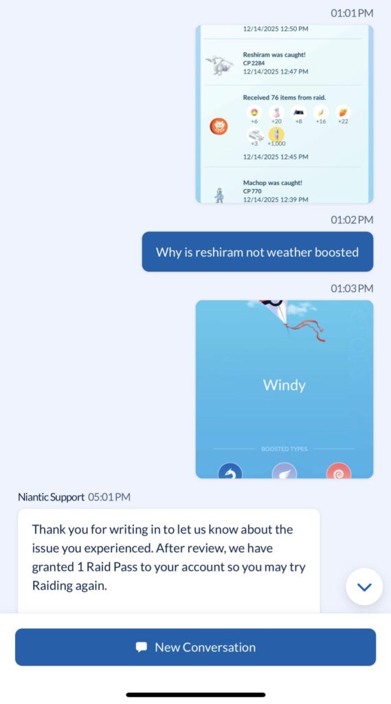 If reshiram isn’t weather boosted, and should be, contact support