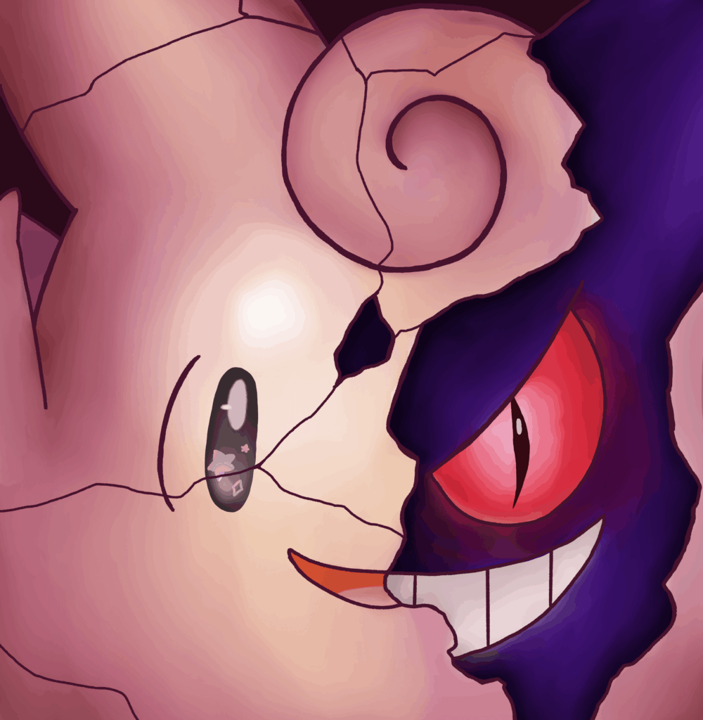 i did the broken mask art trend of gengar and clefable