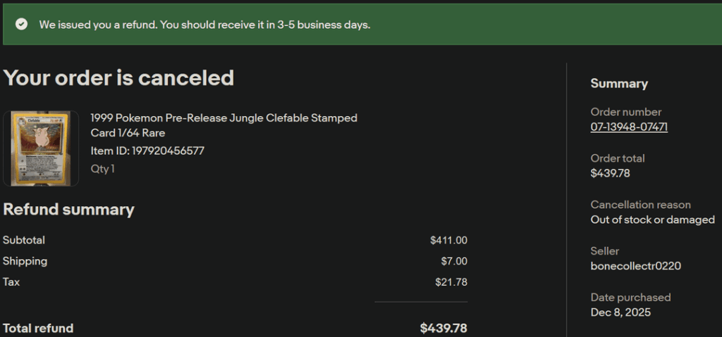 Ebay Seller Cancelled for Higher Offer