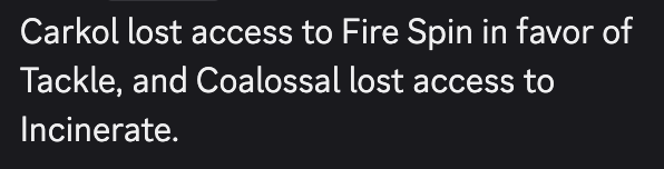 Carkol and Coalossal movesets updated