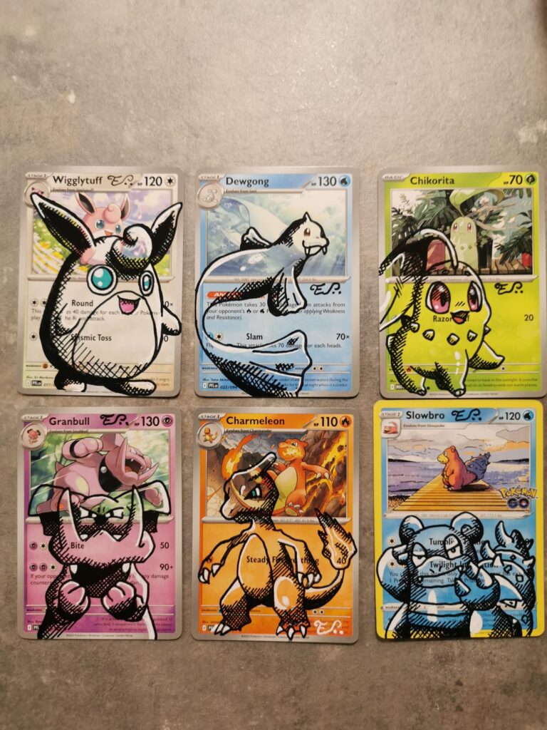 Tonight’s batch of 6 sketch-style Pokémon card customs. Slowly building up a full binder of these — loving how the style is developing.