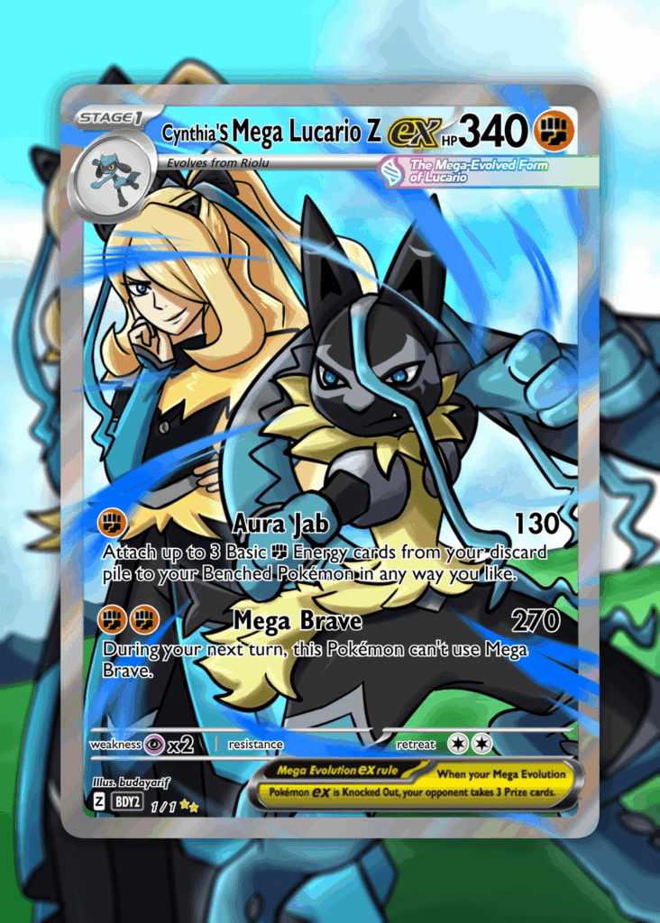 [OC] I made a Pokémon Card of Cynthia wearing a Lucario-inspired outfit