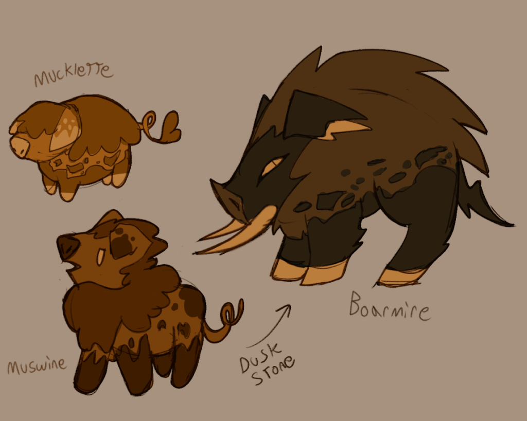 Meet the Boarmire line, another in my old region remake! One of the firsts I remade + it's the ace line of the first gym :) let me know your thoughts!