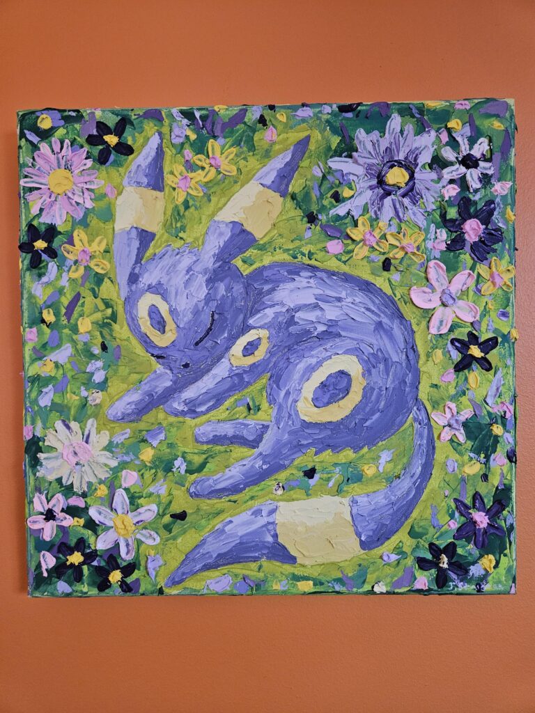Umbreon napping. Acrylic on canvas 12" x 12".