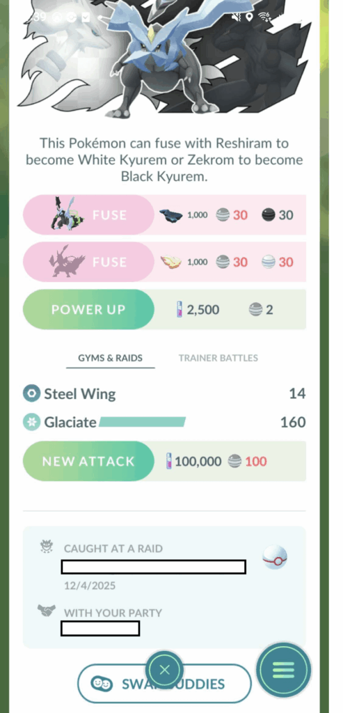 Kyurem has Glaciate and an increased catch rate (green circle by default).