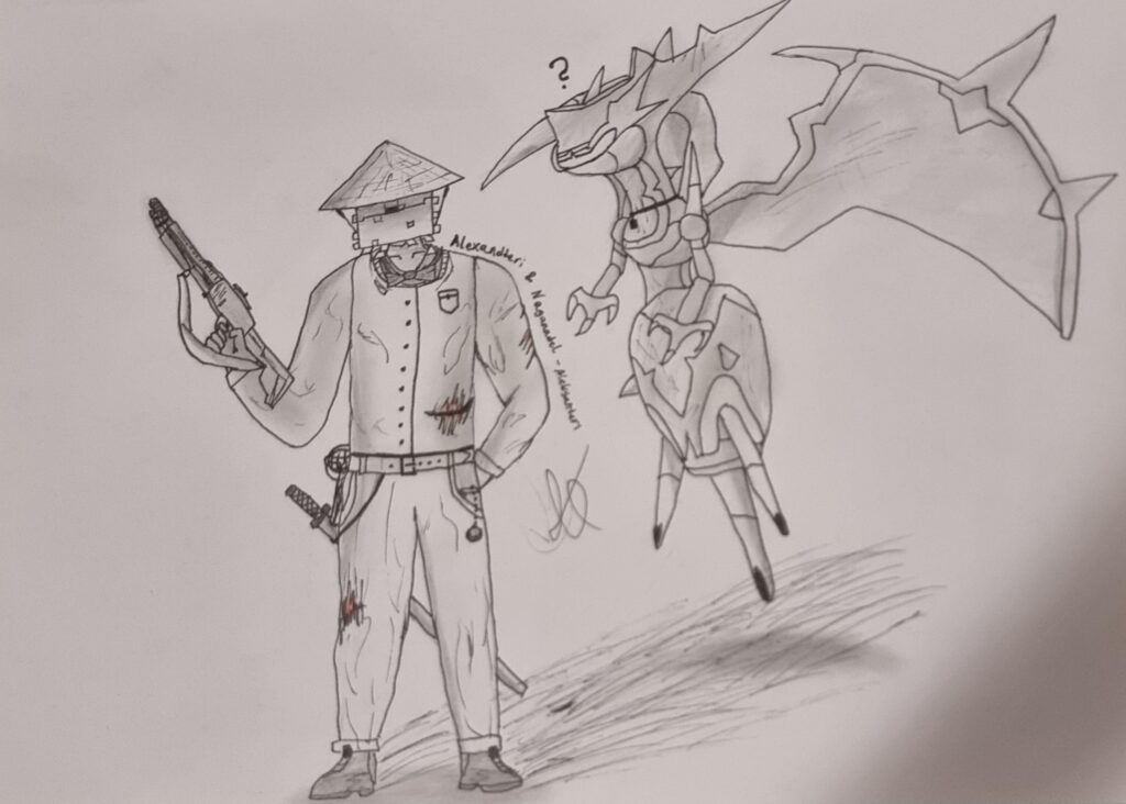 I drew myself alongside my favorite Pokémon, Naganadel