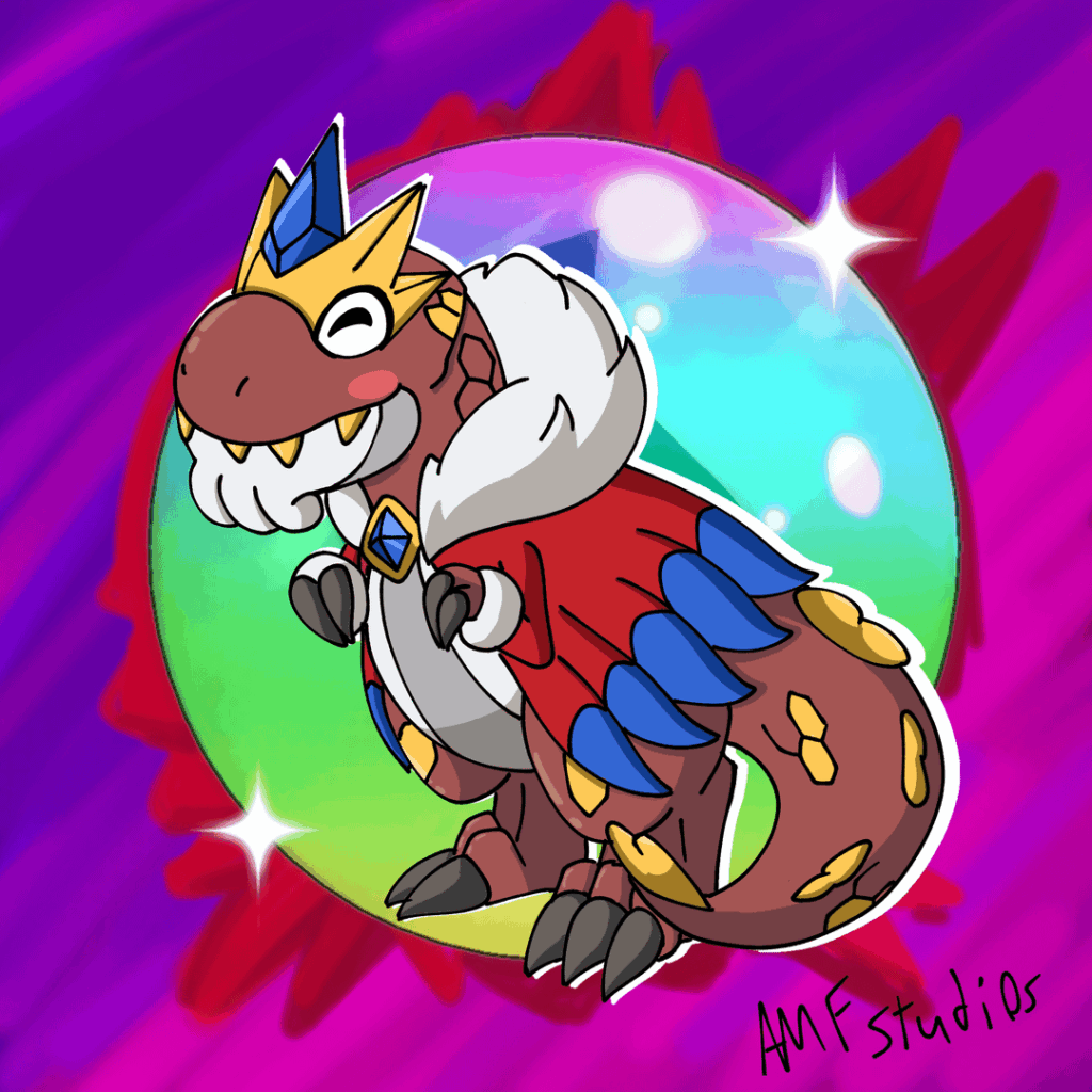 A mega tyrantrum and it's trainer