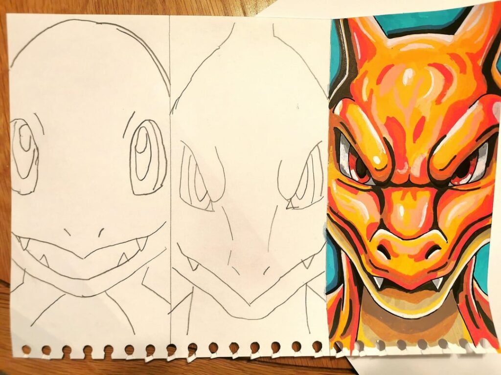 Work on the (charmander evolution) on something a little bigger than my usual . 1 down 2 to go.