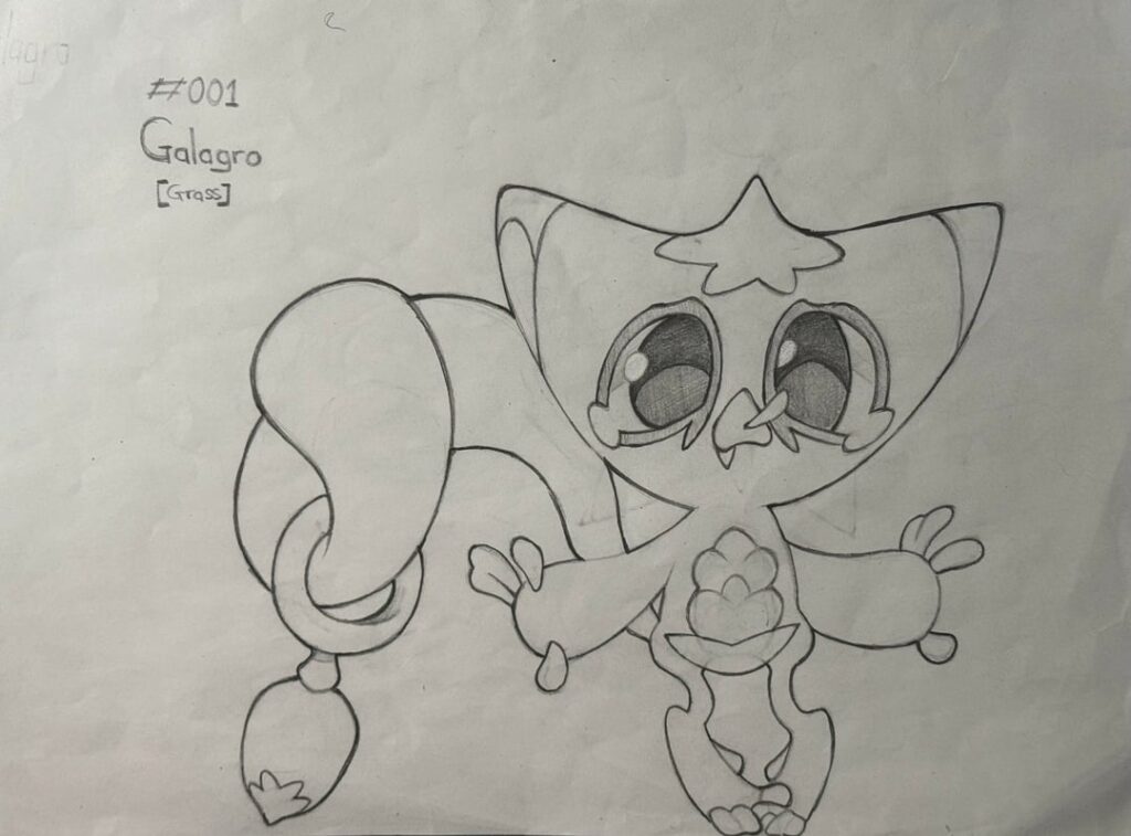 My Grass starter fakemon based on Lemurs, Disco Music and Popcorn. Swipe for Evolutions and References.