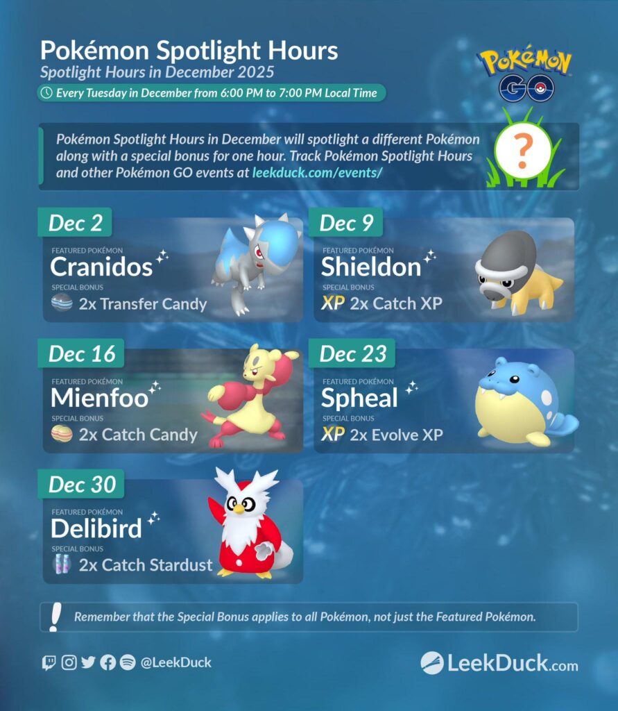 December Spotlight Hours (LeekDuck)