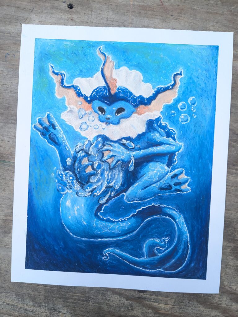 [OC] Drawing all 151 original Pokemon with oil pastels! Here's Vaporeon