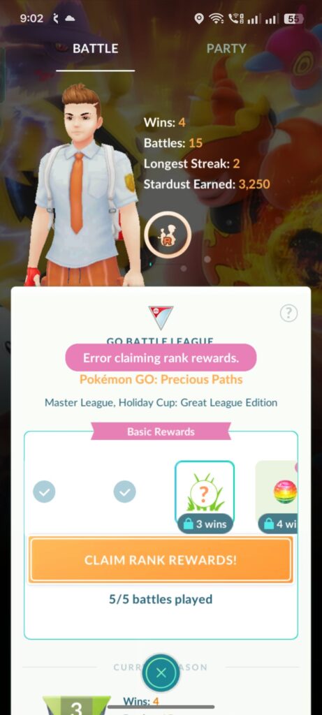Issue for claiming battle rewards
