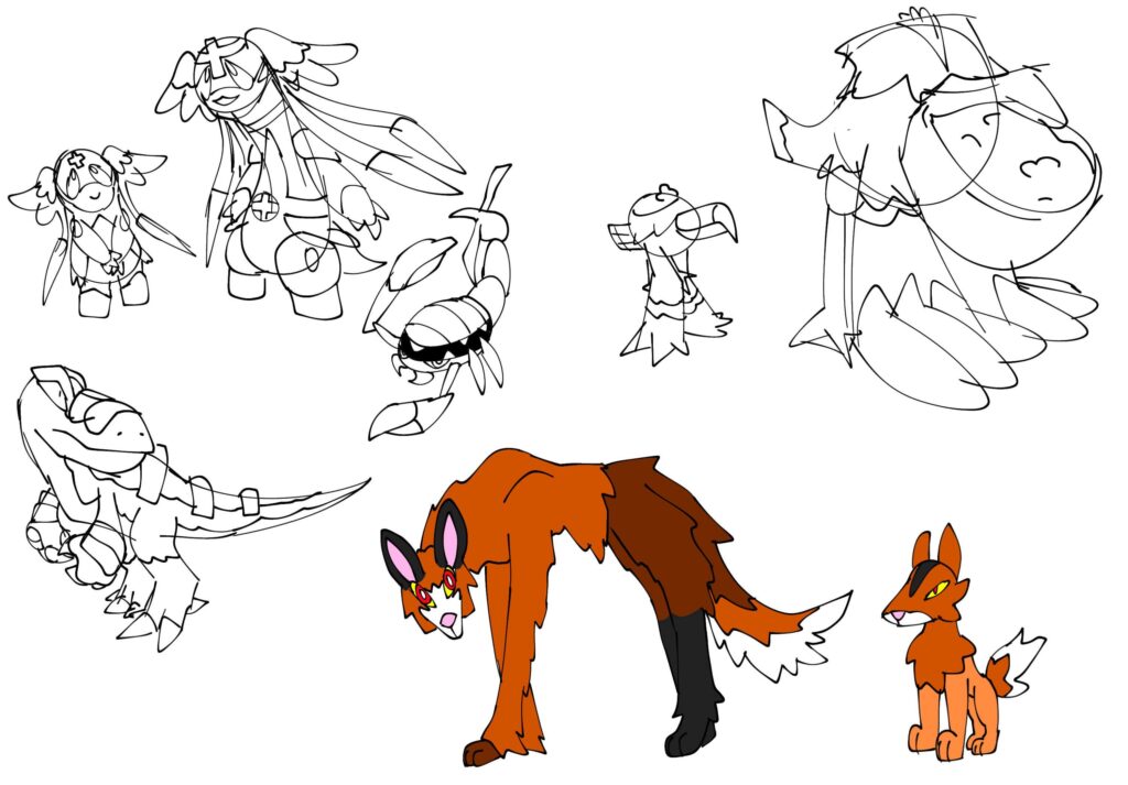 Fakemon and regional forms sketches for my fangame