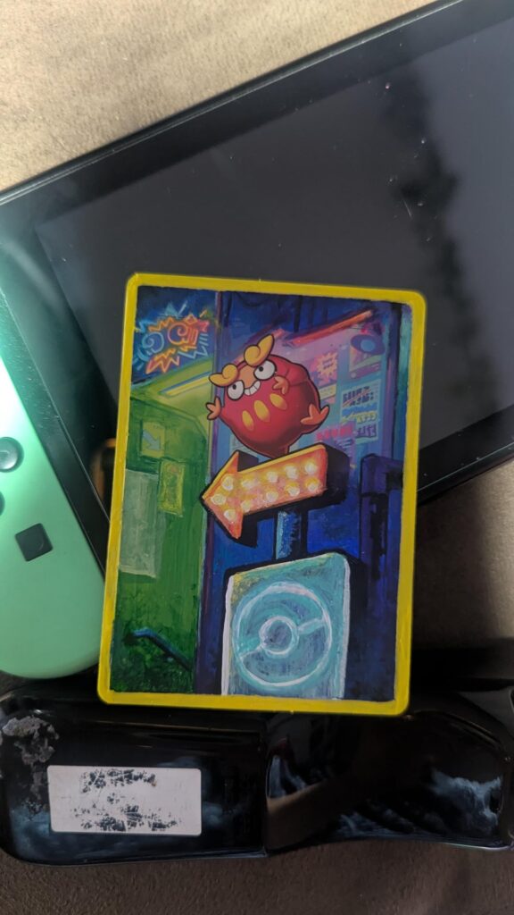 My three pokemon proxy full art painting. [OC] acrylic paint