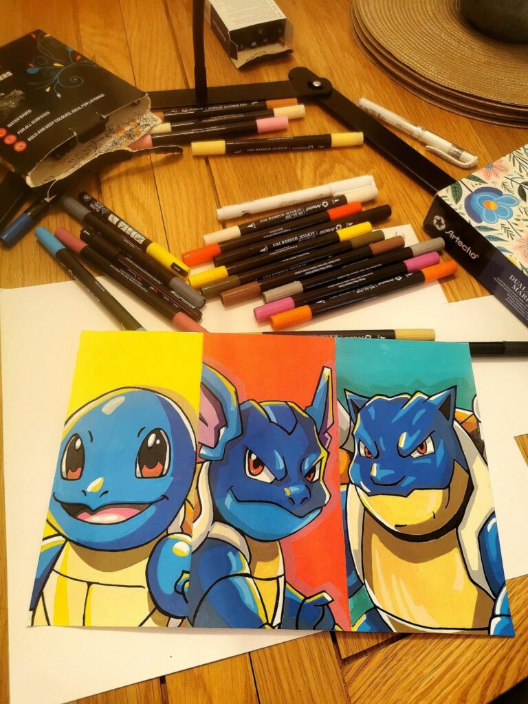 Finished my Squirtle → Wartortle → Blastoise evolution piece. ❤️