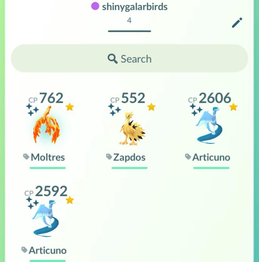 finally got at least one of each shiny galarian bird 🤩