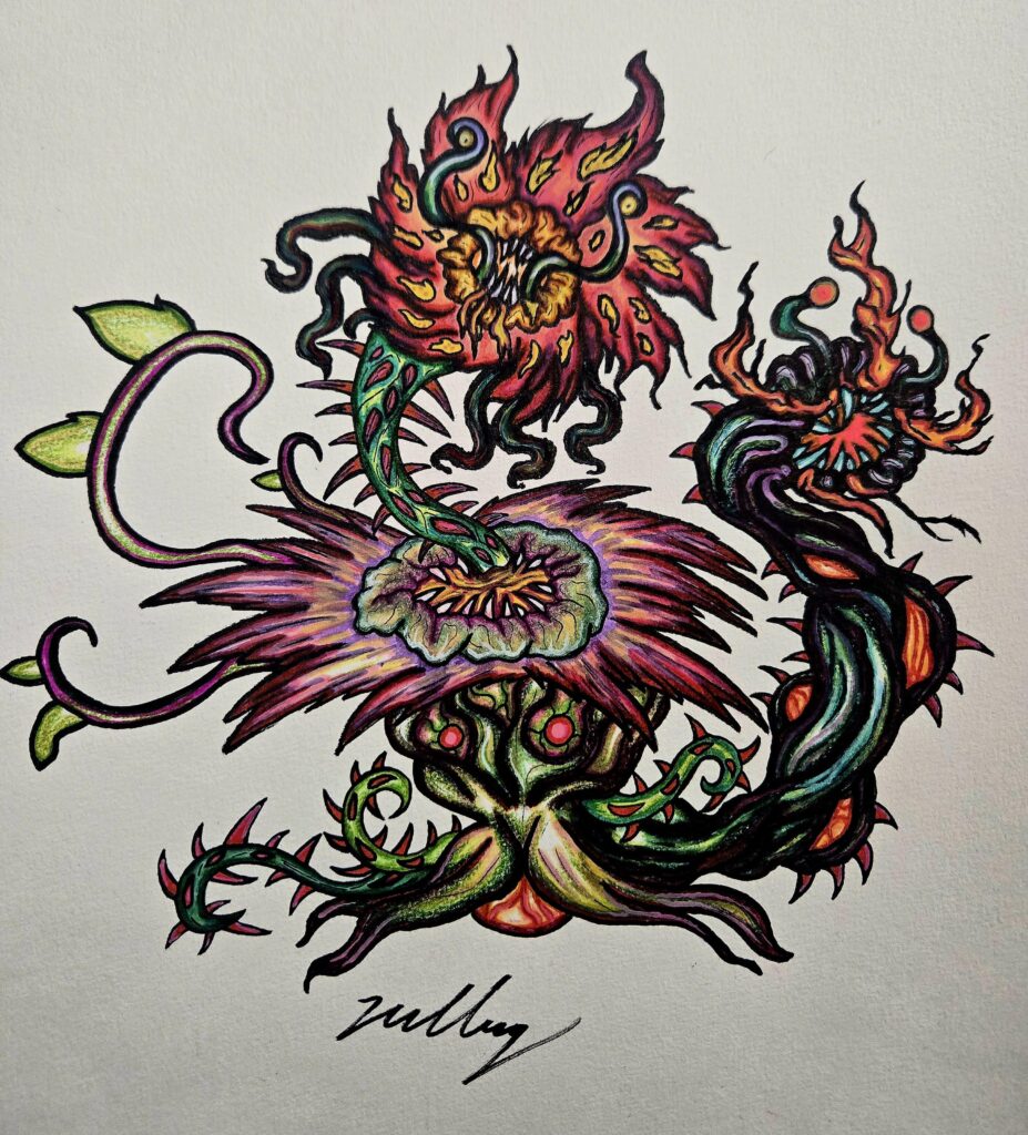 [OC] Rosicaä The Devourer of Worlds 🌹. (A pyromaniac flower fakemon 🔥).