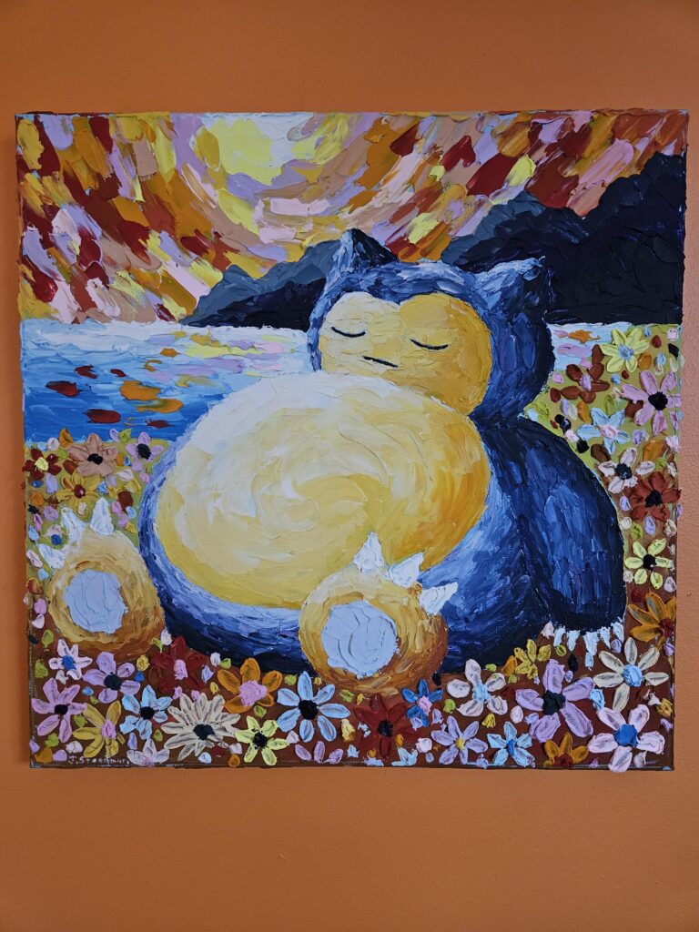 My Snorlax painting. Acrylic on canvas 14" x 14".