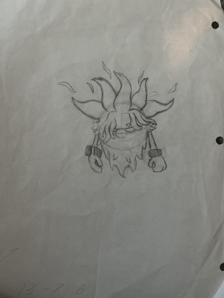 An annihilape doodle I made on the back of a school worksheet! (It’s really hard to get to the legs)