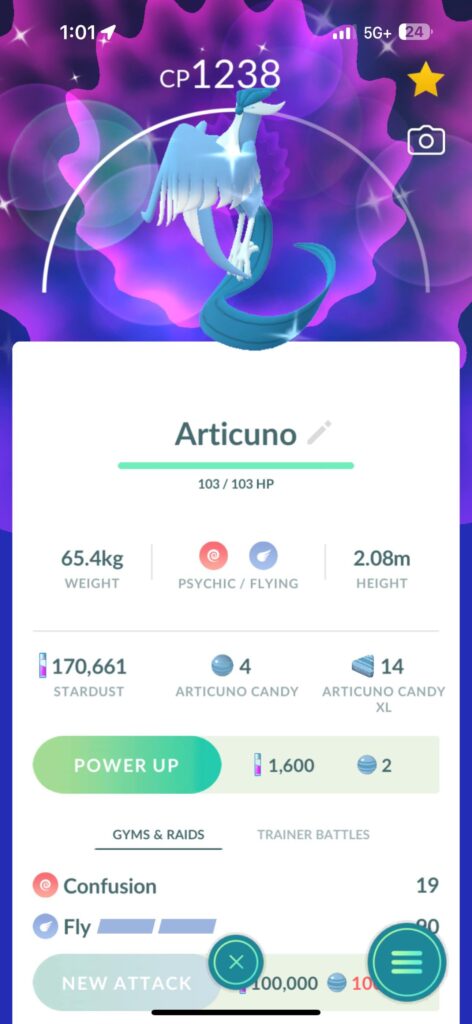 Just caught a shiny legendary Articuno!