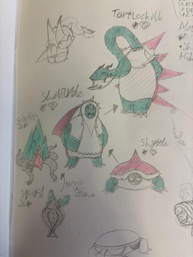 Some doodles I did at the back of my sketchbook in class