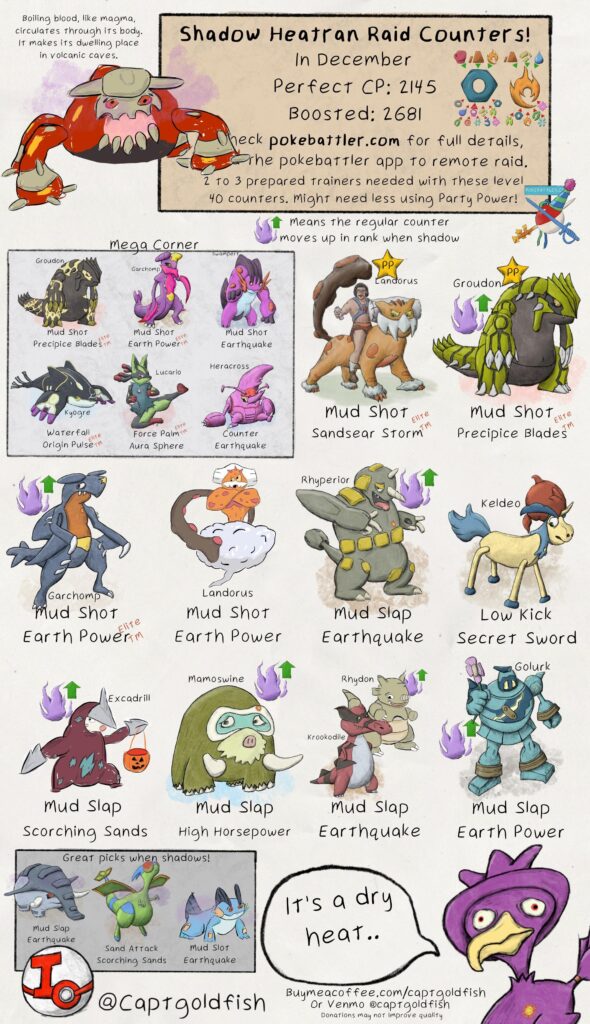 Shadow Heatran raid guide for December. Top general lvl 40 counters, info from pokebattler.com