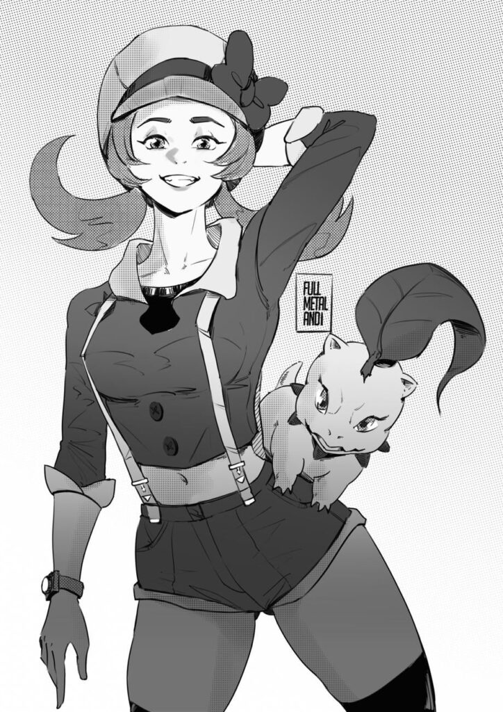 Fanart |Lyra y Chikorita (Pokémon gold-silver) | Fullmetalandi