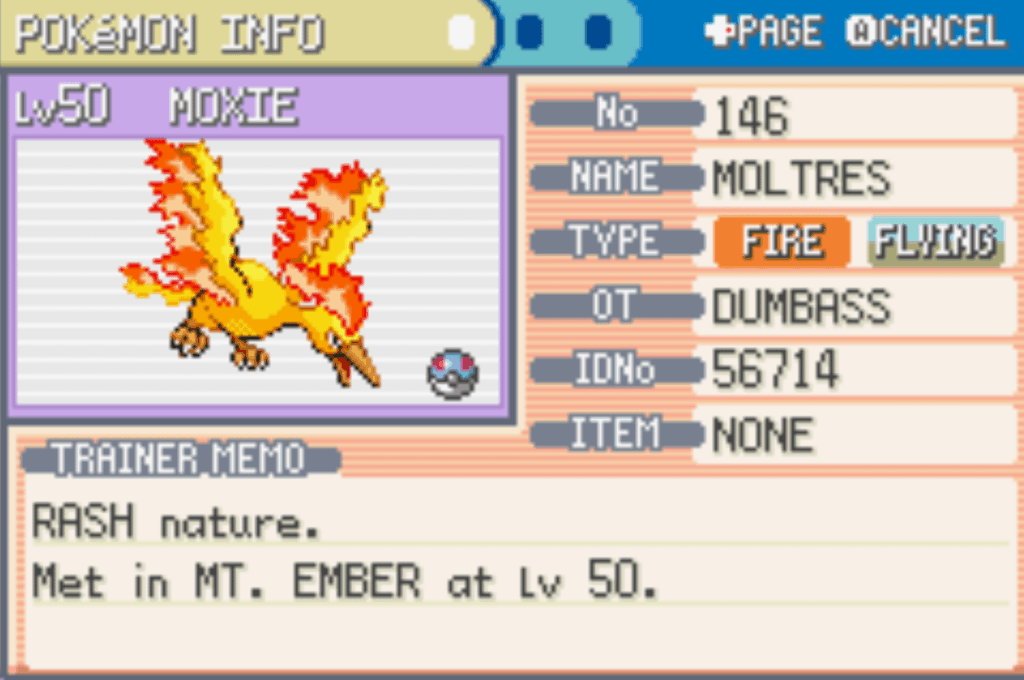 Chaught Moltres in Pokemon Fire Red (emulated) with a great ball?? (read description)