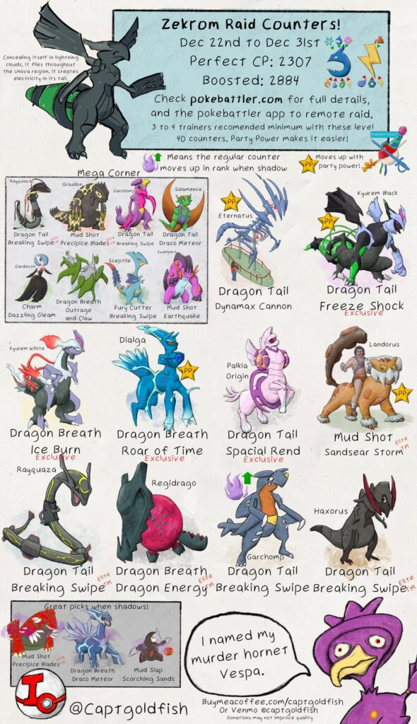 Zekrom and Mega Glalie raid guides. Top general lvl 40 counters, info from pokebattler.com