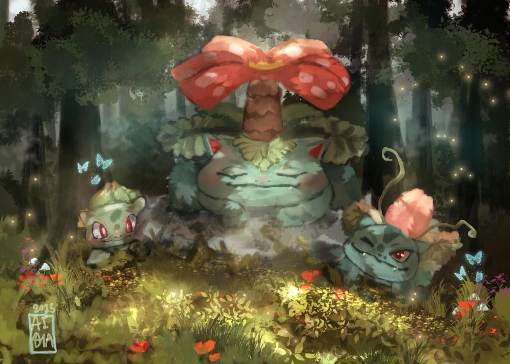 Bulbasaur, Ivysaur and Venusaur fanart🌿