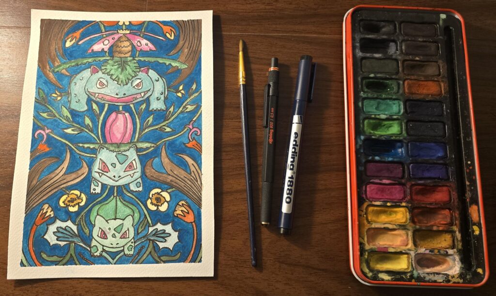 William Morris inspired Bulbasaur, Ivysaur and Venasaur [OC]
