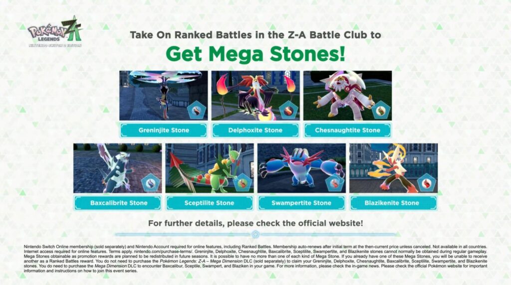 Mega Sceptile, Mega Swampert and Mega Blaziken's Mega Stones are to be distributed through Ranked Battle at a later date