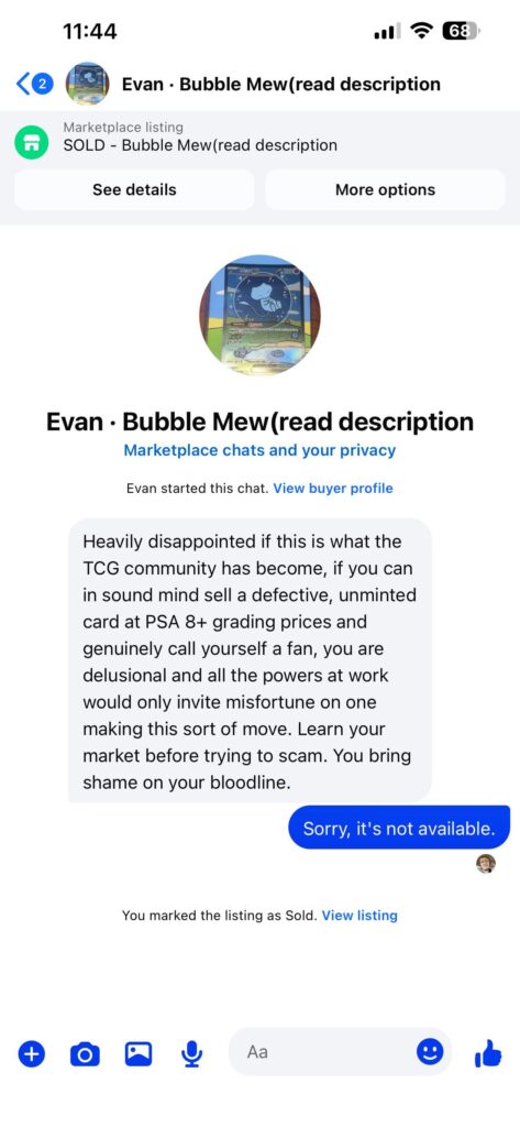 I guess clearly describing a minor defect, and then asking for 100 dollars under market is scamming.