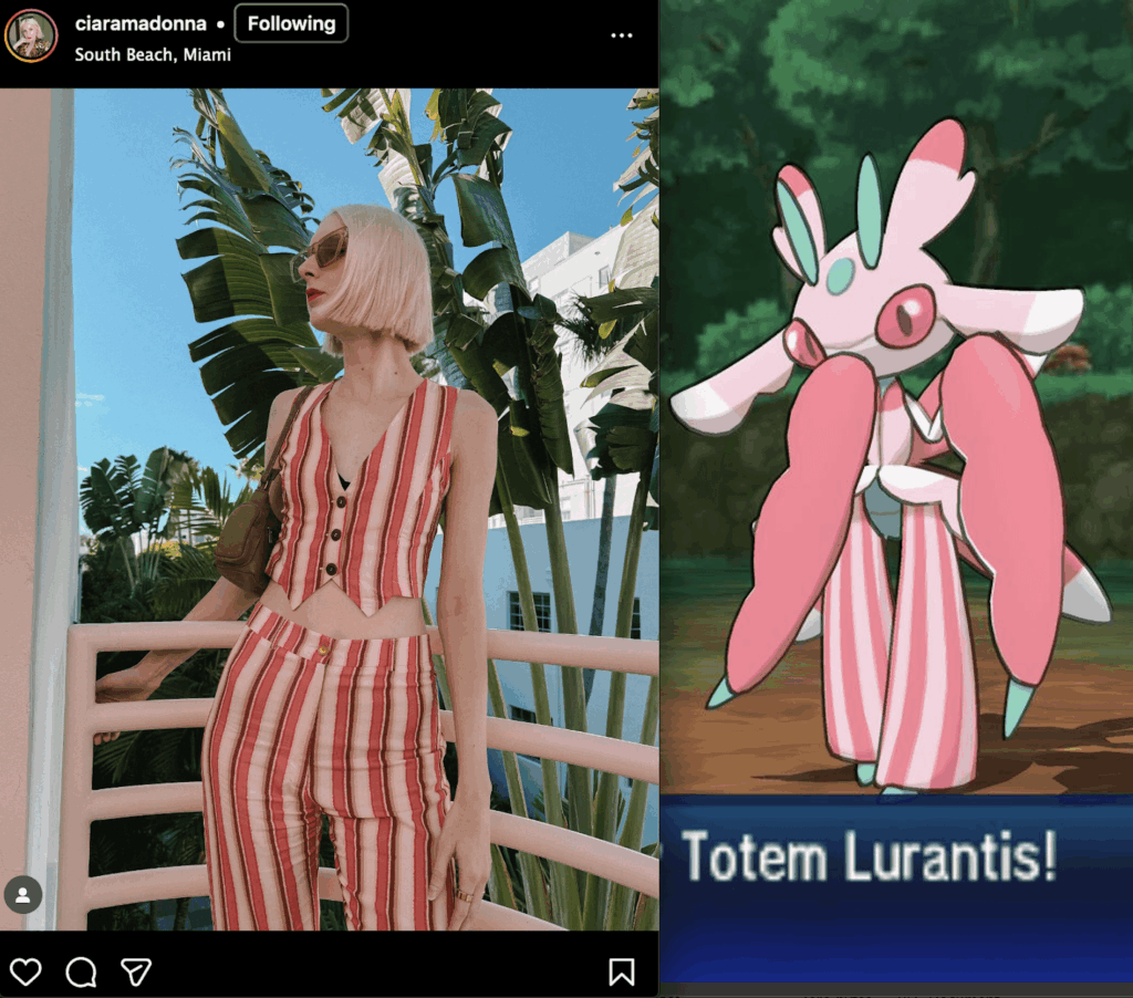 I told my tall model friend she's accidentally channeling a Pokemon called Lurantis in her latest vacation pic. After googling what it was she said I'm spot on. Agreed?