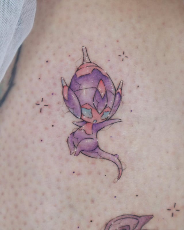 My latest pokemon tattoos (Poipole, Noibat, Cosmog)
