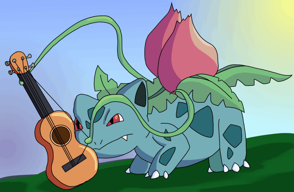 Drew an Ivysaur playing the ukulele (it has a deeper meaning)