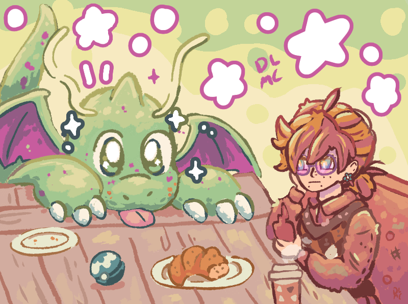 I think Dragonite wants my croissant? [OC]