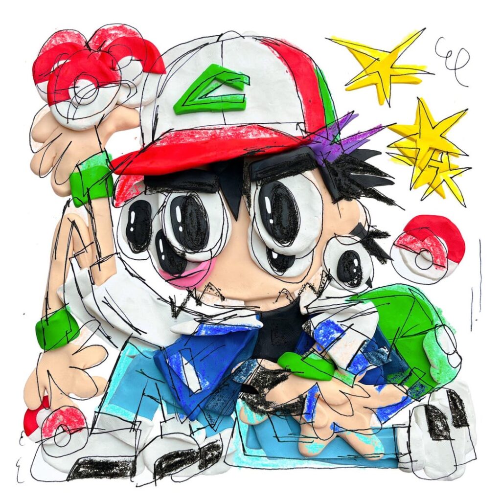 [OC] Ash Ketchum - mixed media clay + crayon artwork