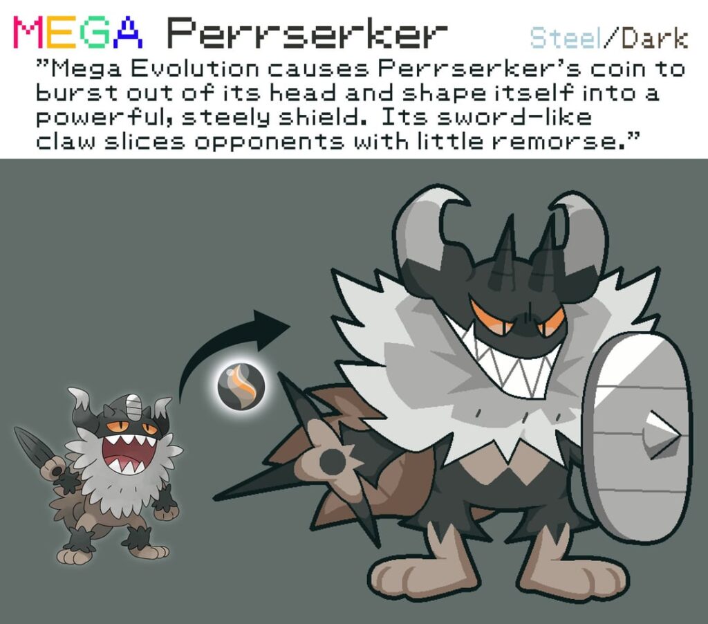 A feisty feline and somber soul: Mega Perrserker and Mega Cursola!