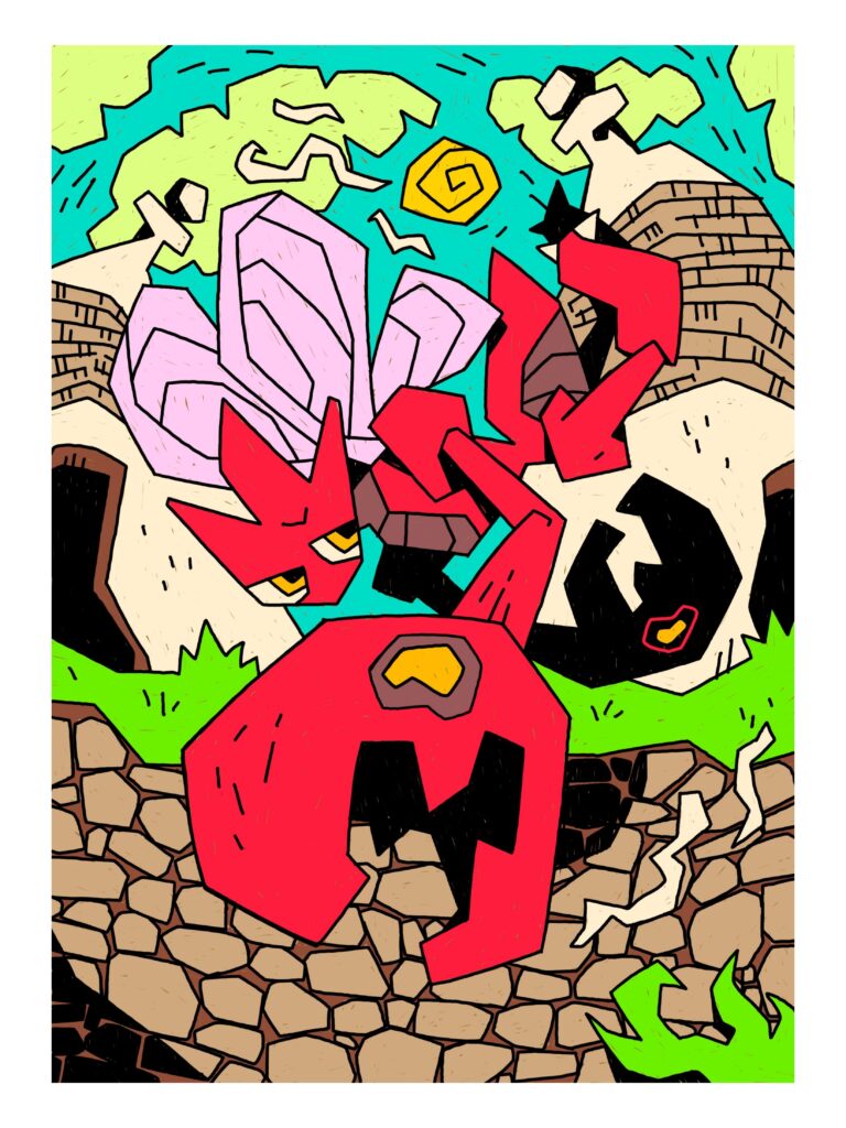 Scizor flying among the trulli of Puglia