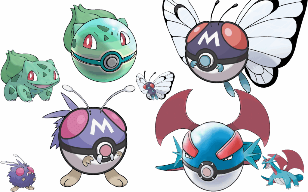 Pokemon and Poké Balls with similar designs
(strange ball by ace zeroartic on deviantart)