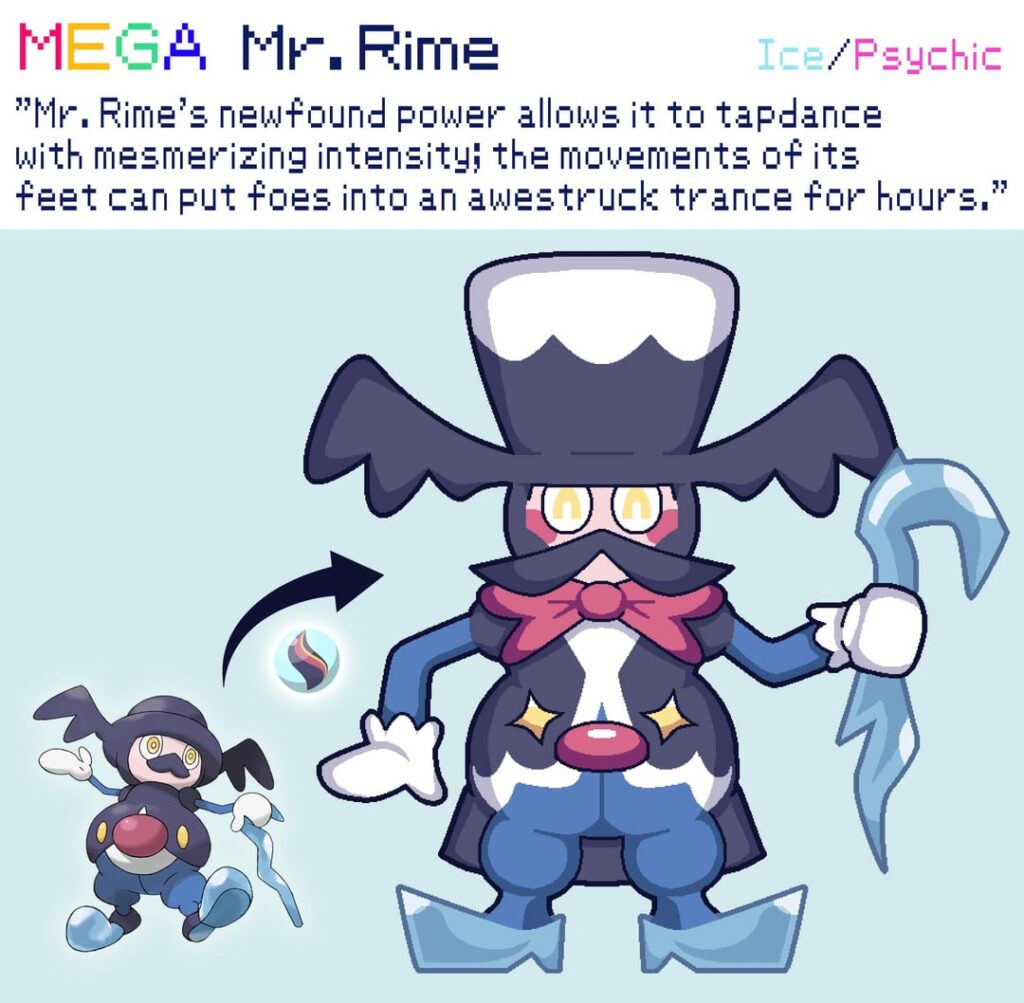 A jolly fellow and a prickly fella: Mega Mr. Rime and Mega Pincurchin!