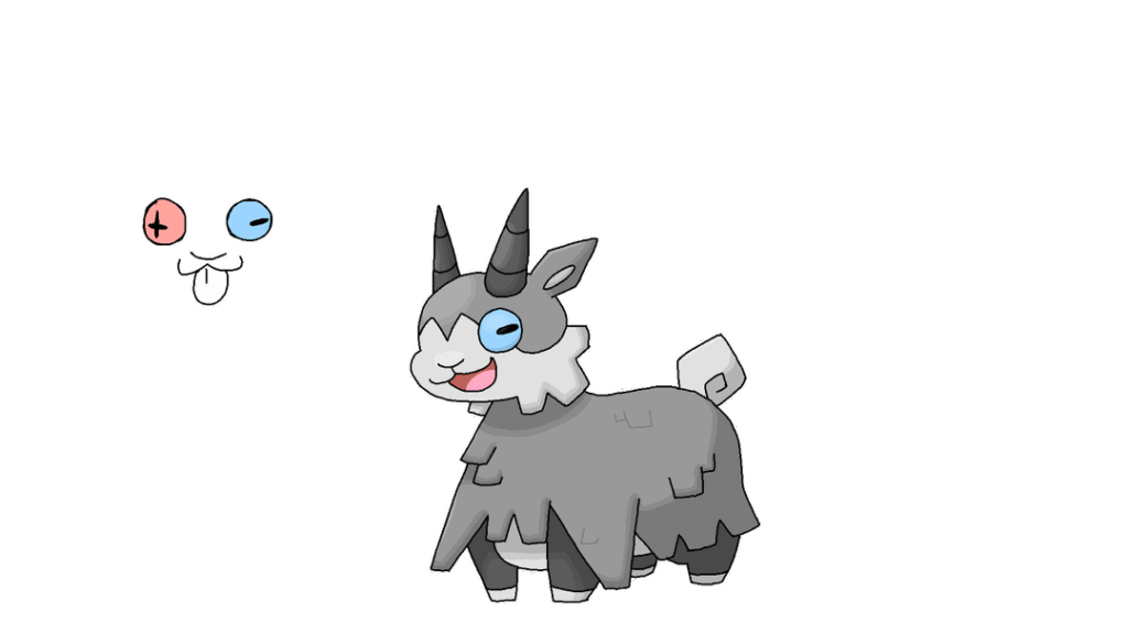 mountain goat fakemon named capraloy. pure steel type that uses its magnetic hooves to help it balance and climb steep surfaces!