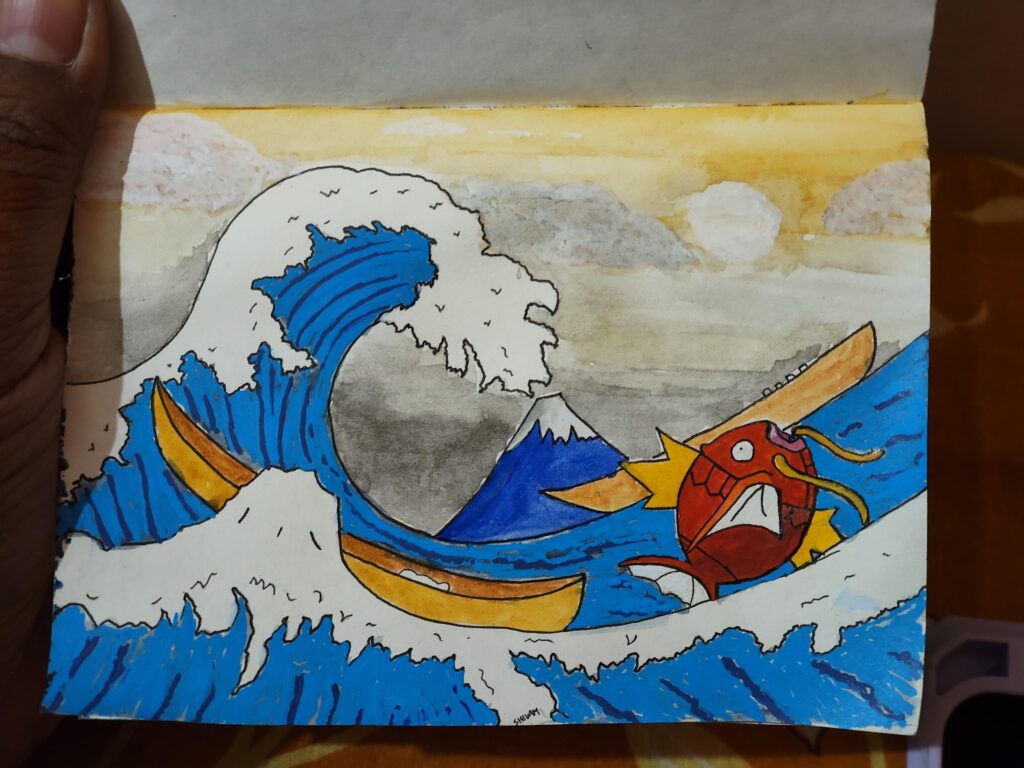 Watercolor Art : Magikarp off Kanagawa