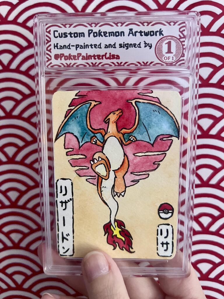 [OC] I painted a watercolour Charizard card! 🔥