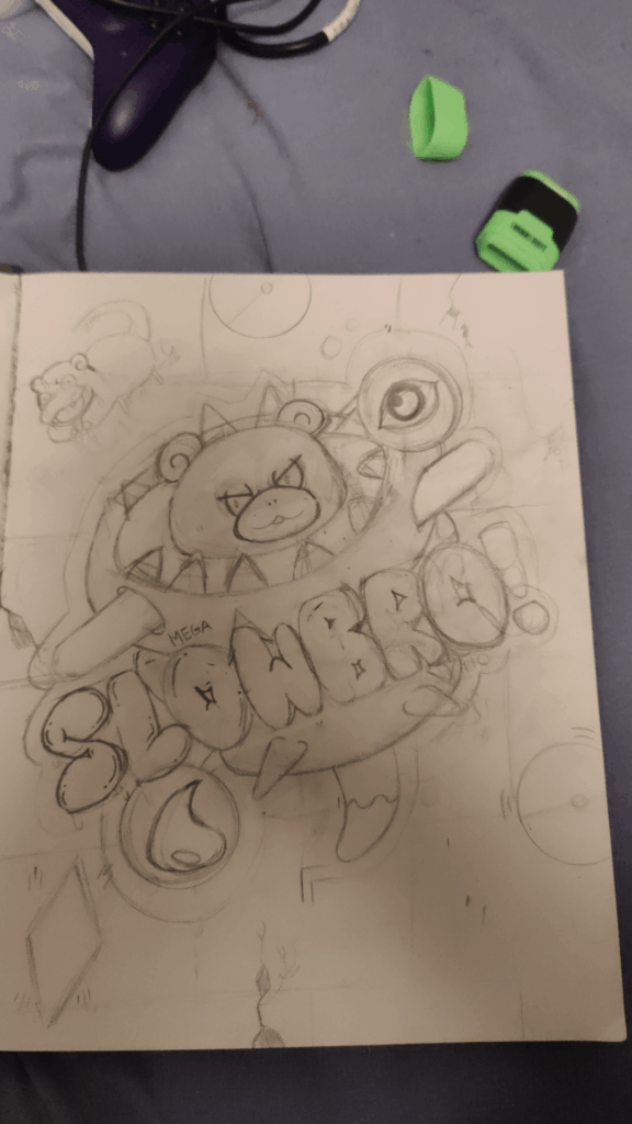 Mega Slowbro rough sketch before final outlining